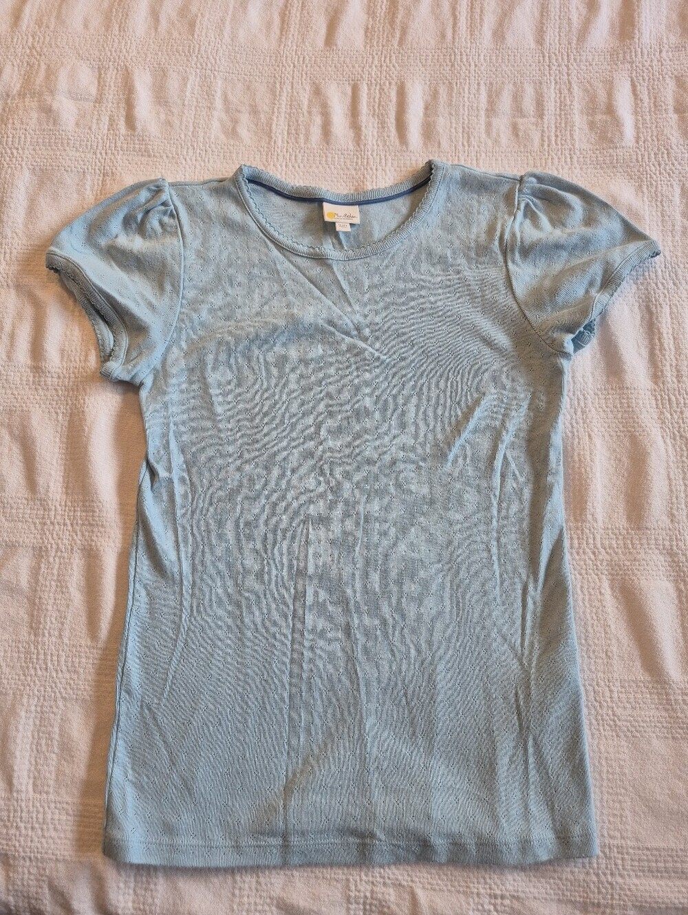 Mini Boden girls 11-12 years blue pointelle short sleeve shirt VGUC